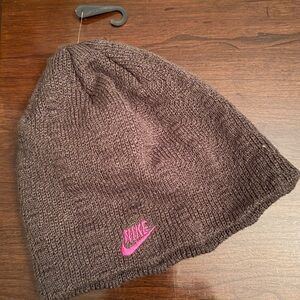 Nike Gray Knit Beanie with Pink Logo